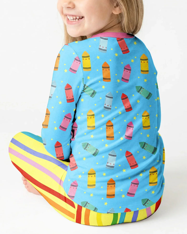 Happy Crayon Friends Bamboo Two Piece Long Sleeve Pajama Set