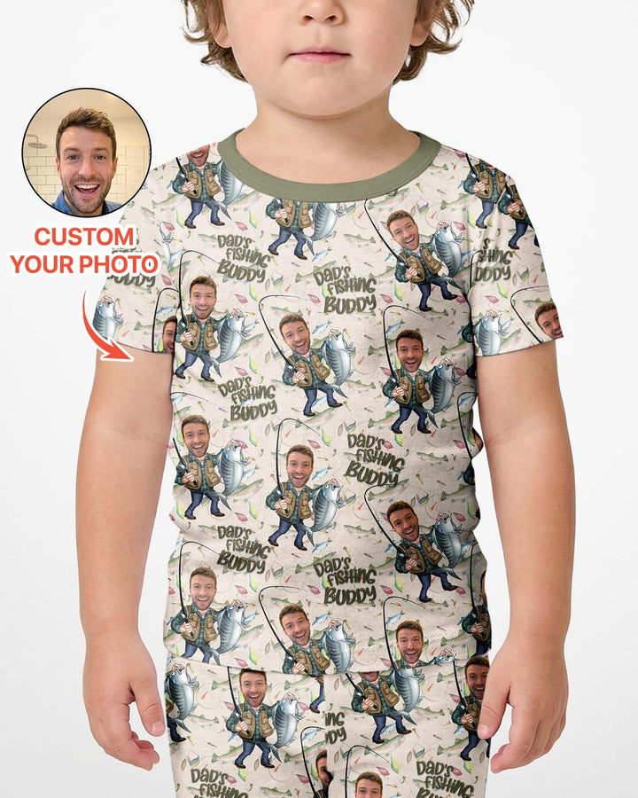 Custom Photo Dad Fishing's Buddy Daddy & Me Matching Bamboo Two Piece Short Sleeve Shorts Pajama Set