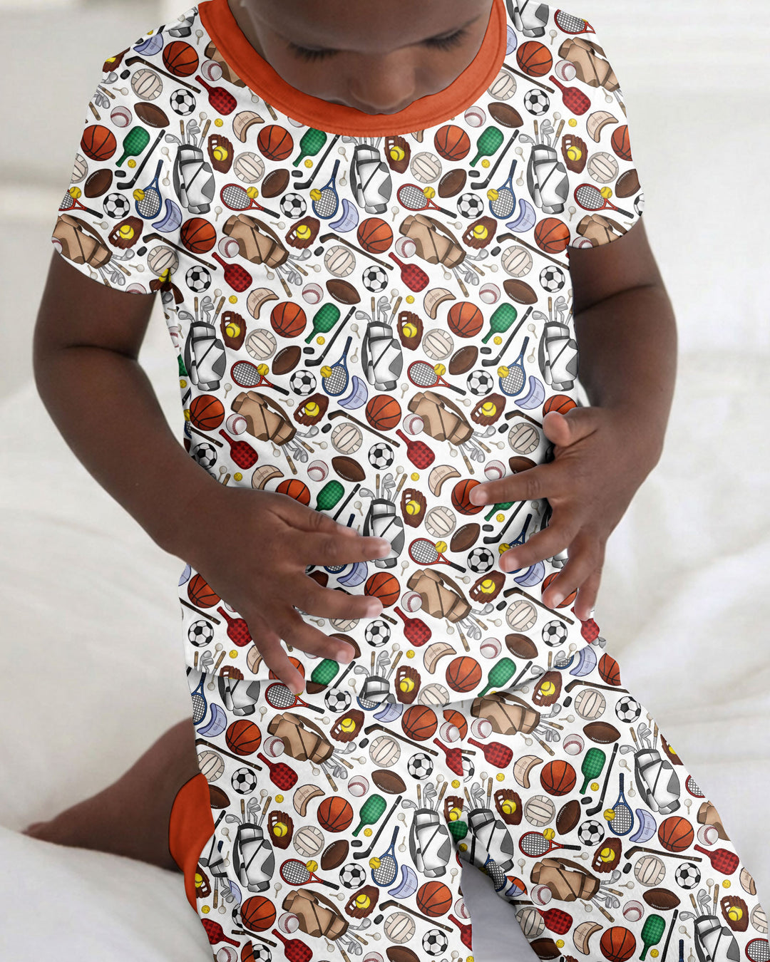 White Sports Equipment   Bamboo Two Piece Short Sleeve Pajama Set