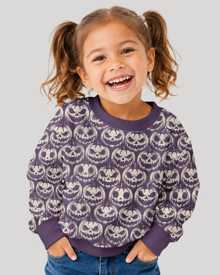 Retro Halloween Jack-O-Lantern Spooky Faces Bamboo Crewneck Sweatshirt