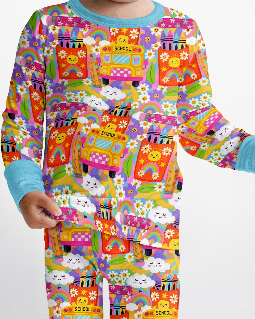 Retro Happy Classroom Bamboo Two Piece Long Sleeve Pajama Set