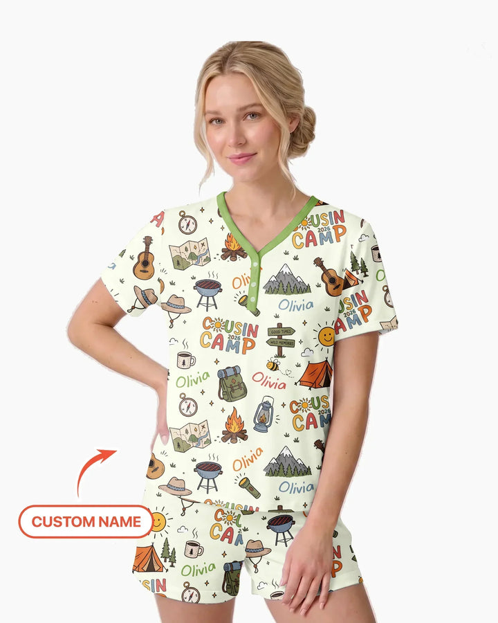 Custom Name Cousin Camp 2026 Bamboo Women Short Sleeve Short Pajama Set