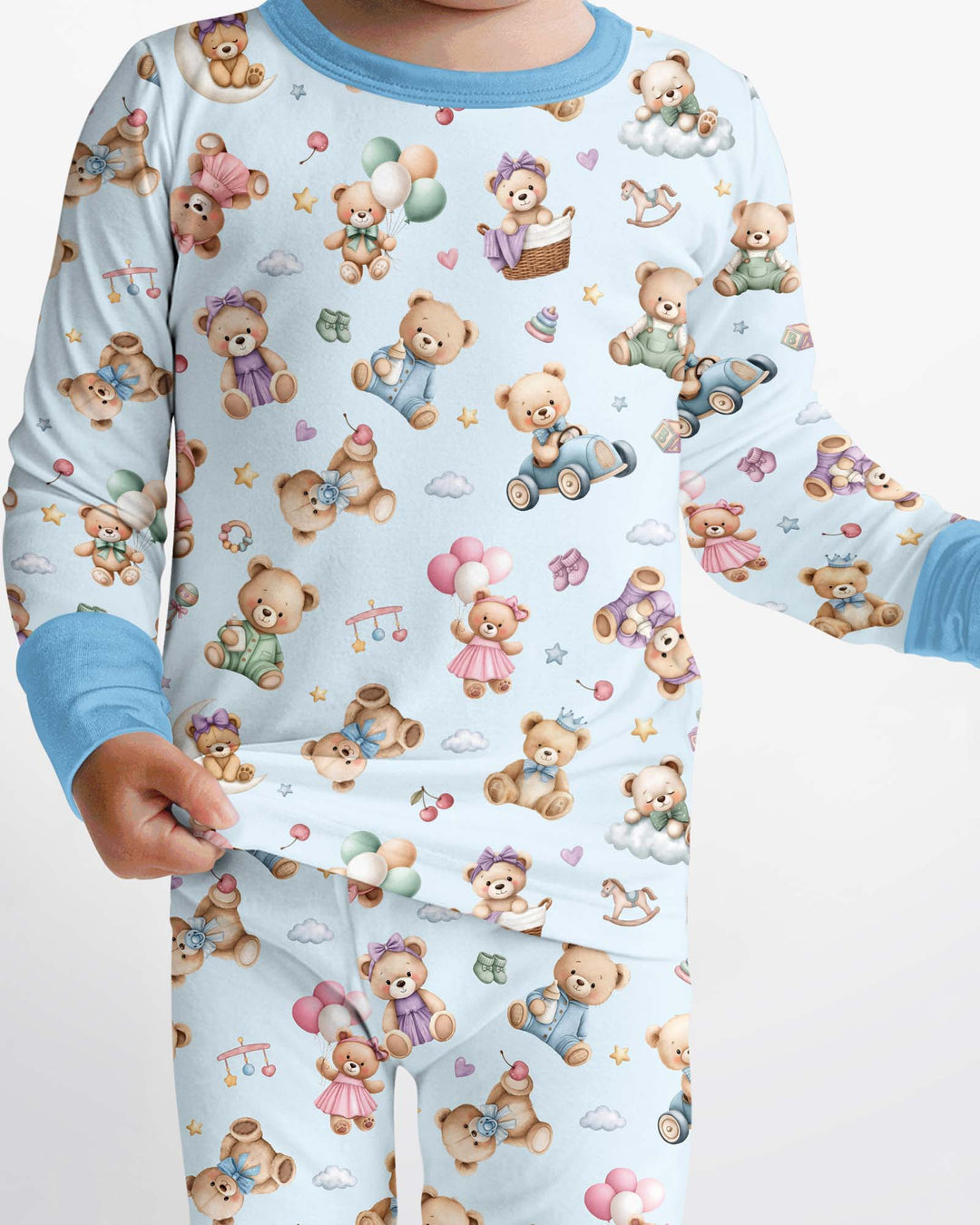 Kawaii Teddy Bamboo Two Piece Long Sleeve Pajama Set