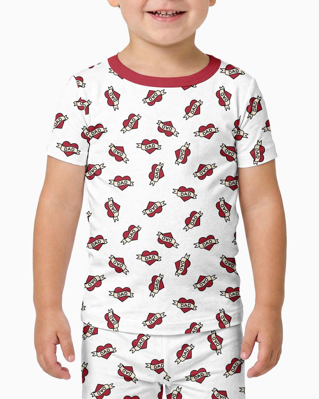 Old School Dad Hearts Daddy & Me Matching Bamboo Two Piece Short Sleeve Pajama Set