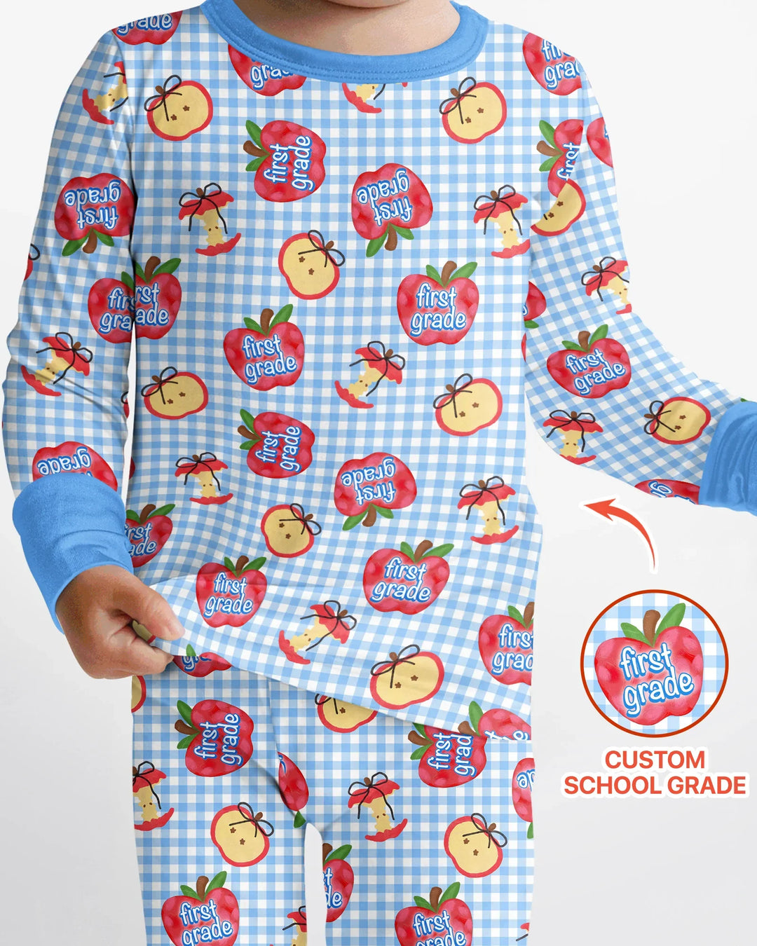Custom School Grade Apple Days Bamboo Two Piece Long Sleeve Pajama Set