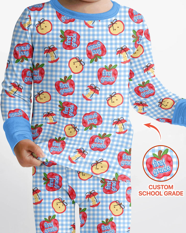 Custom School Grade Apple Days Bamboo Two Piece Long Sleeve Pajama Set