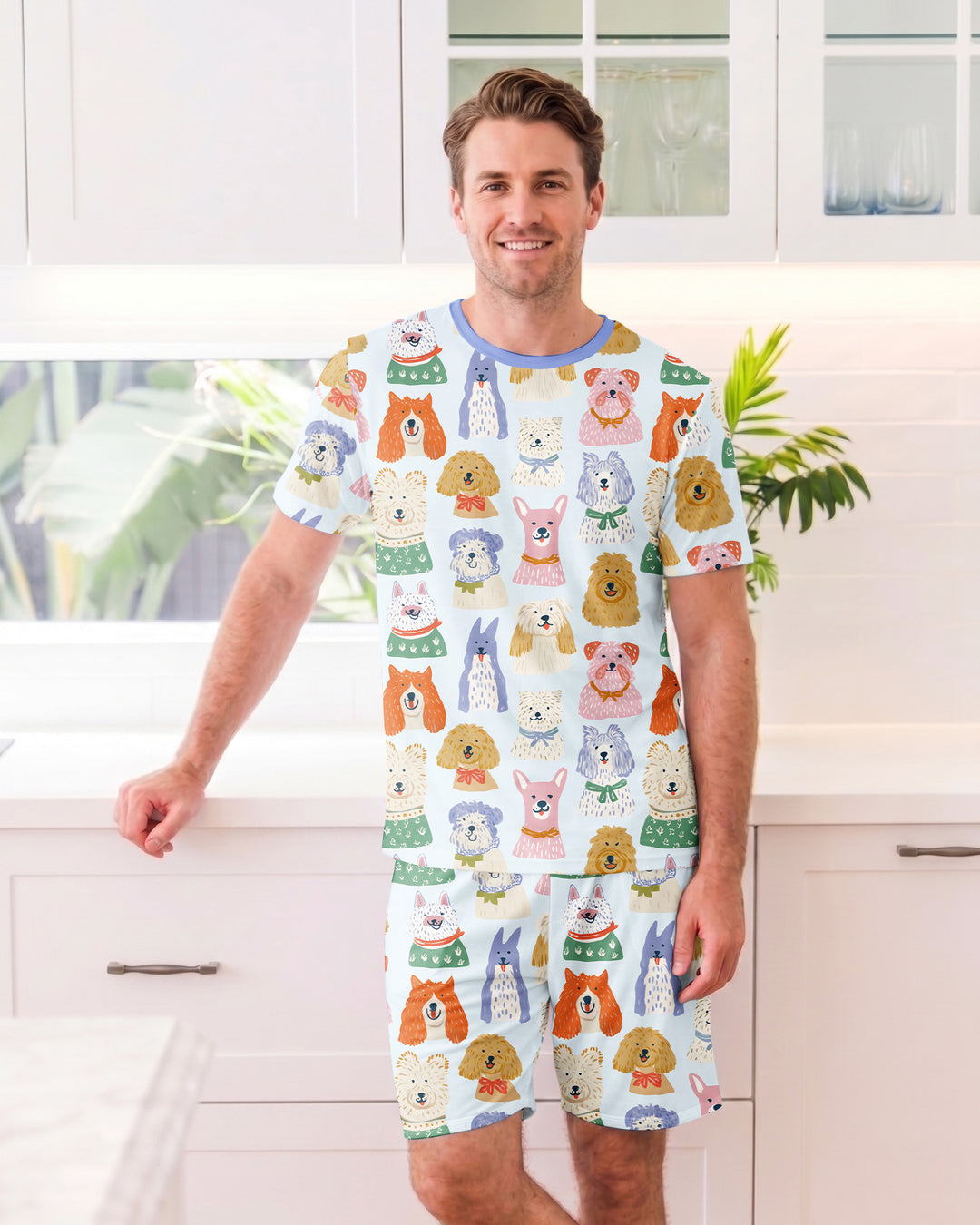 Puppy Portrait Bamboo Men Short Sleeve Short Pajama Set