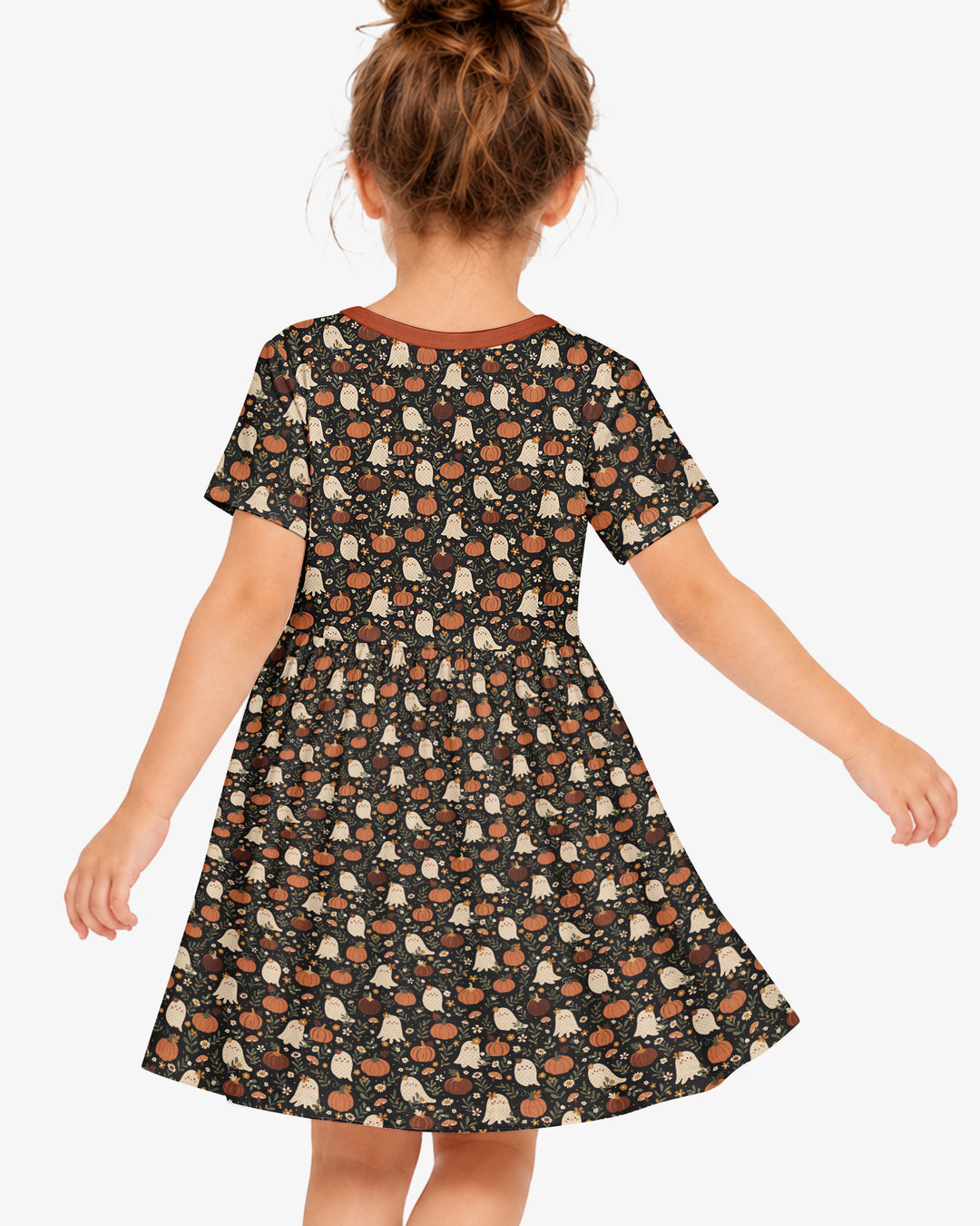 Ghost Pumpkin Harvest Floral Halloween Bamboo Twirl Dress