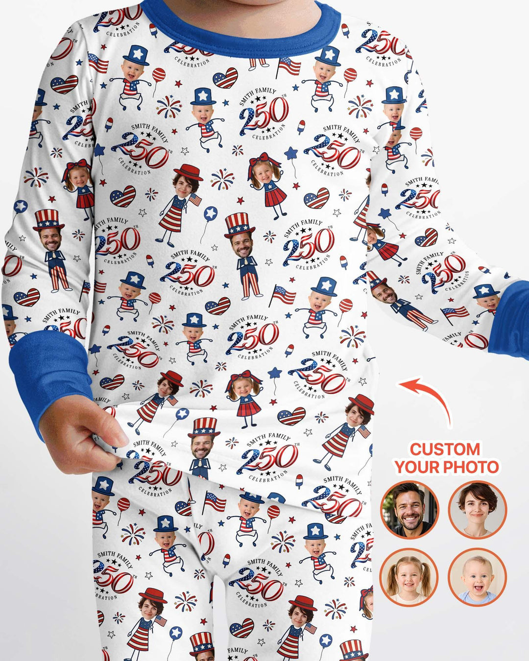 Custom Photo Smith Family Celebration Bamboo Two Piece Long Sleeve Pajama Set