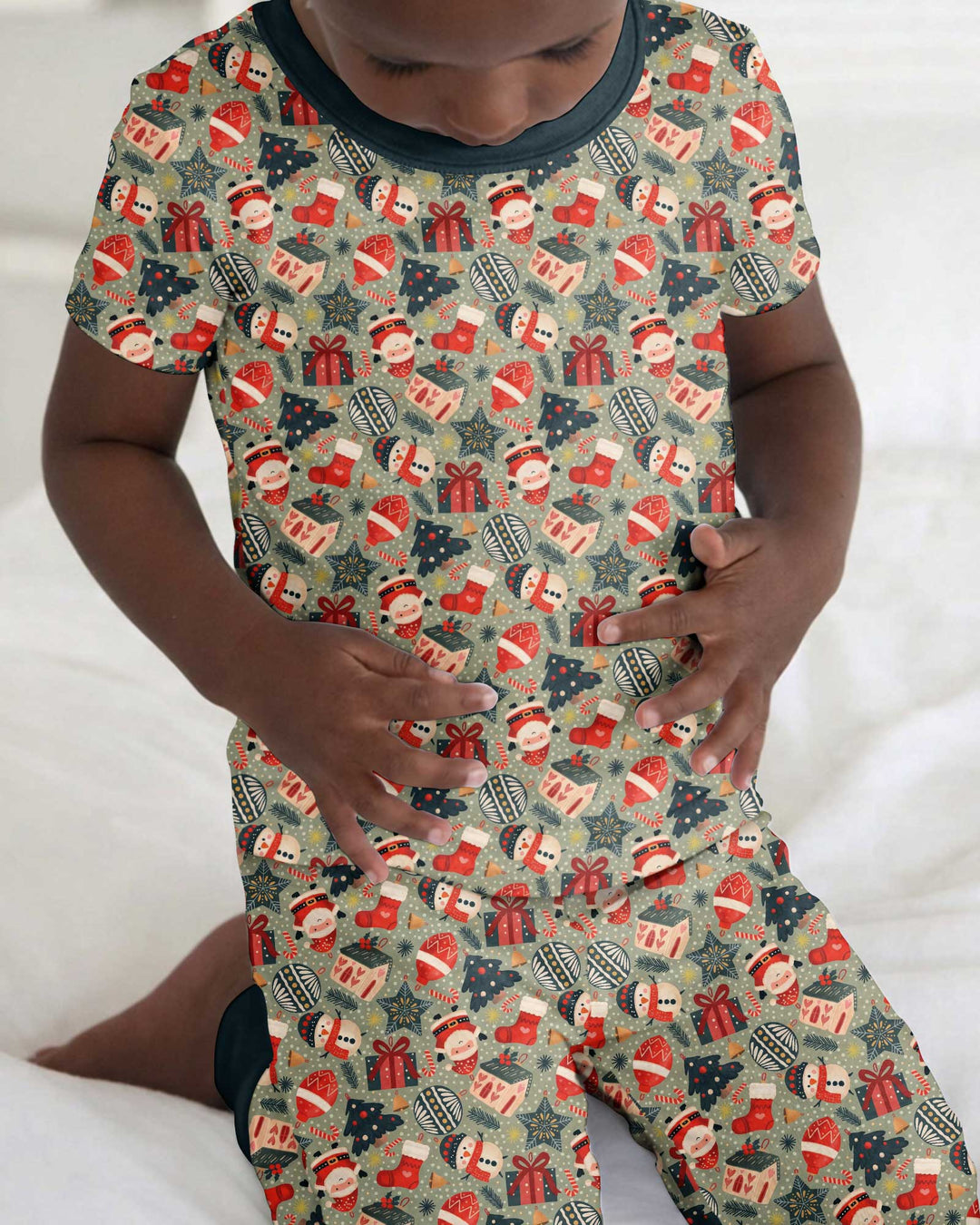 Christmas Ornaments Bamboo Two Piece Short Sleeve Pajama Set