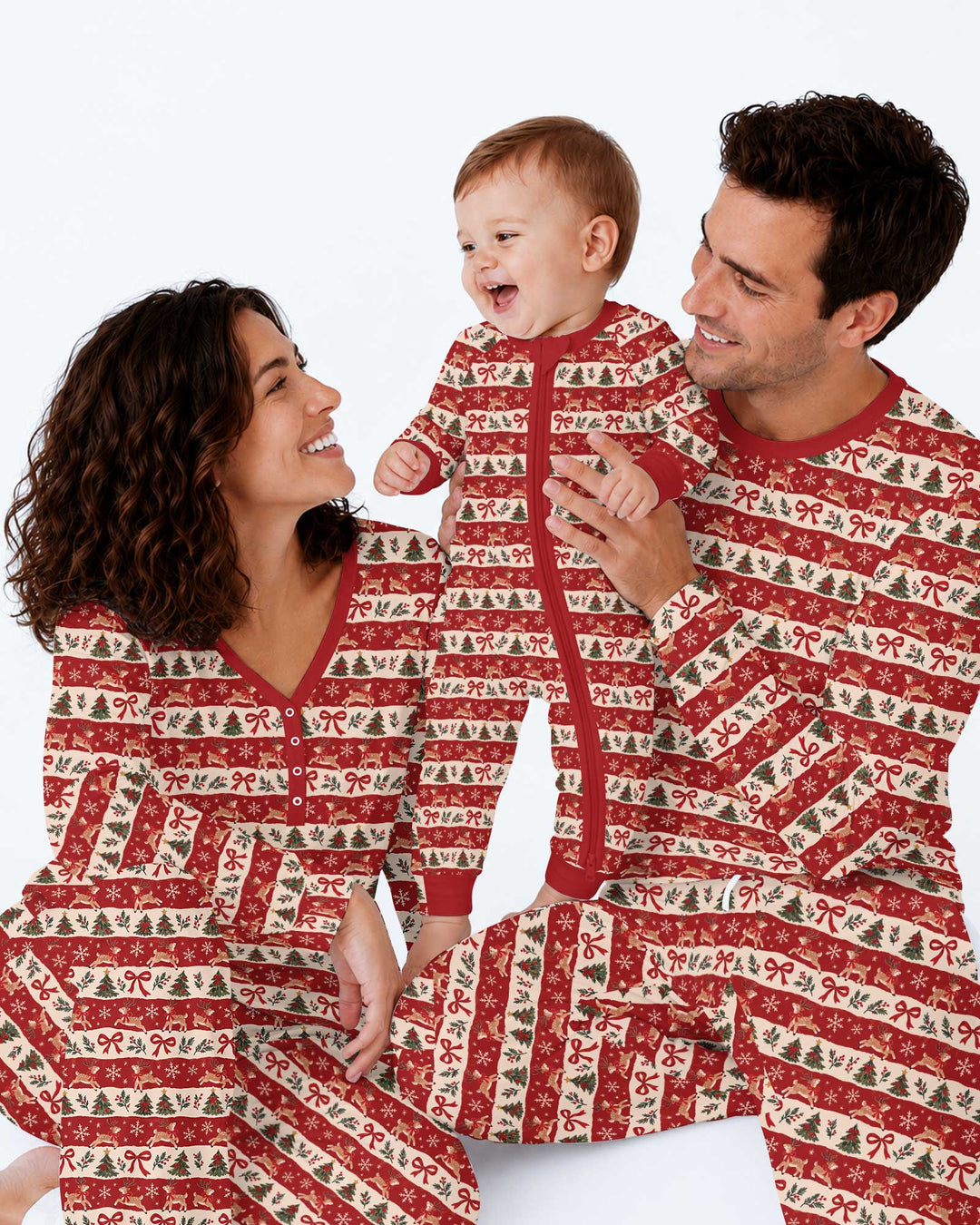 Vintage Reindeer Christmas Stripes Bamboo Men's Pajama Set