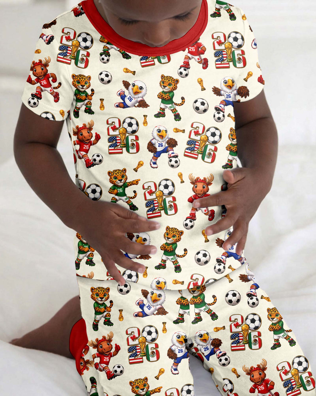 Cute Soccer Mascots USA CAN MEX Bamboo Two Piece Short Sleeve Pajama Set