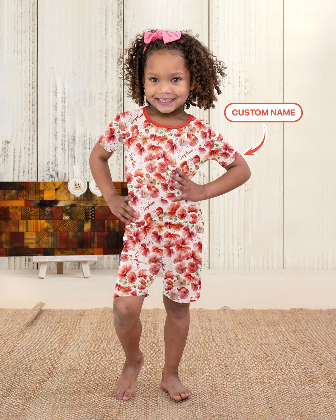 Custom Name Birth Month Flowers Bamboo Two Piece Short Sleeve Shorts Pajama Set