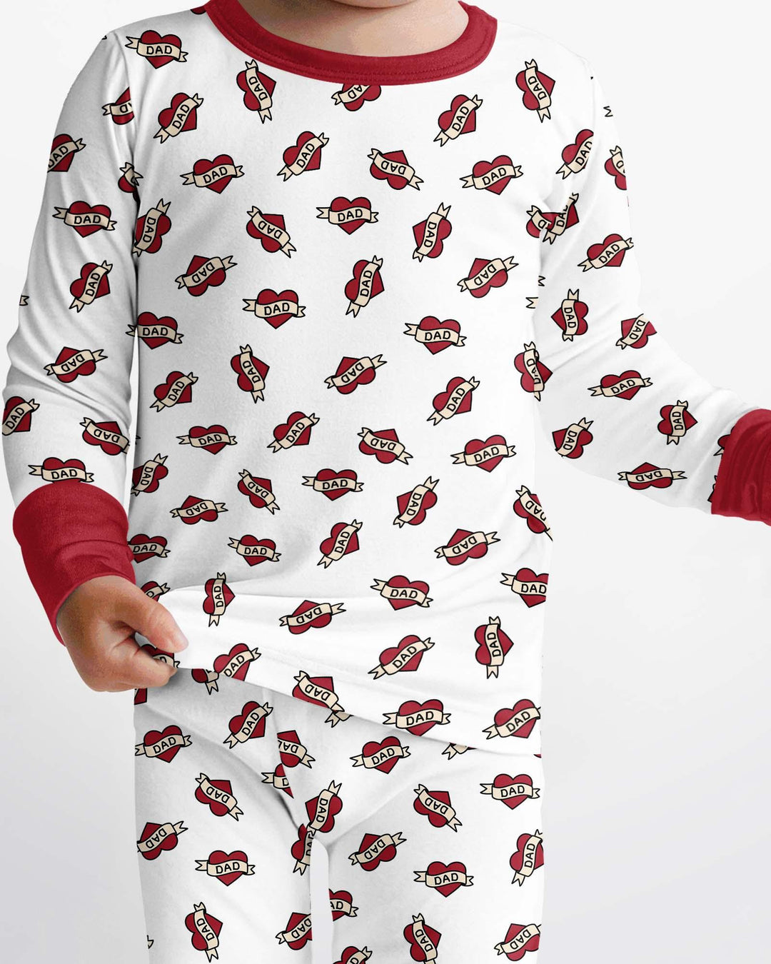 Old School Dad Hearts Daddy & Me Matching Bamboo Two Piece Long Sleeve Pajama Set