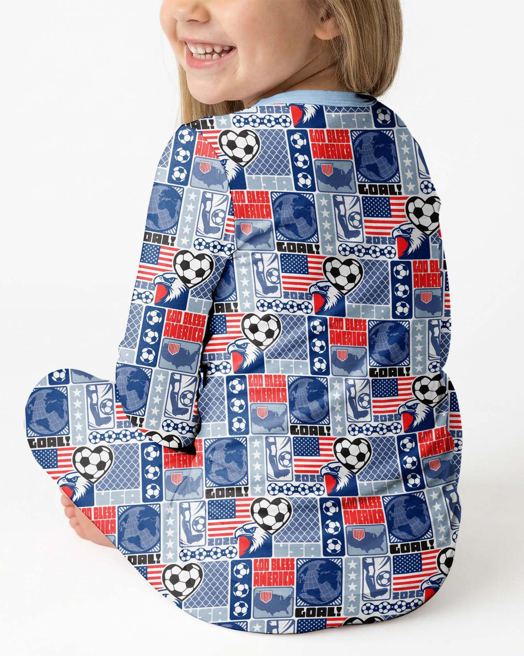 World Soccer God Bless America Bamboo Two Piece Long Sleeve Pajama Set