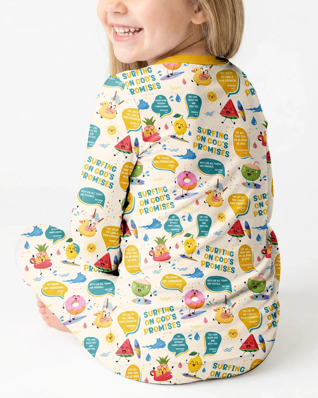 Summer Fruits Surfing On God's Promises Bamboo Two Piece Long Sleeve Pajama Set
