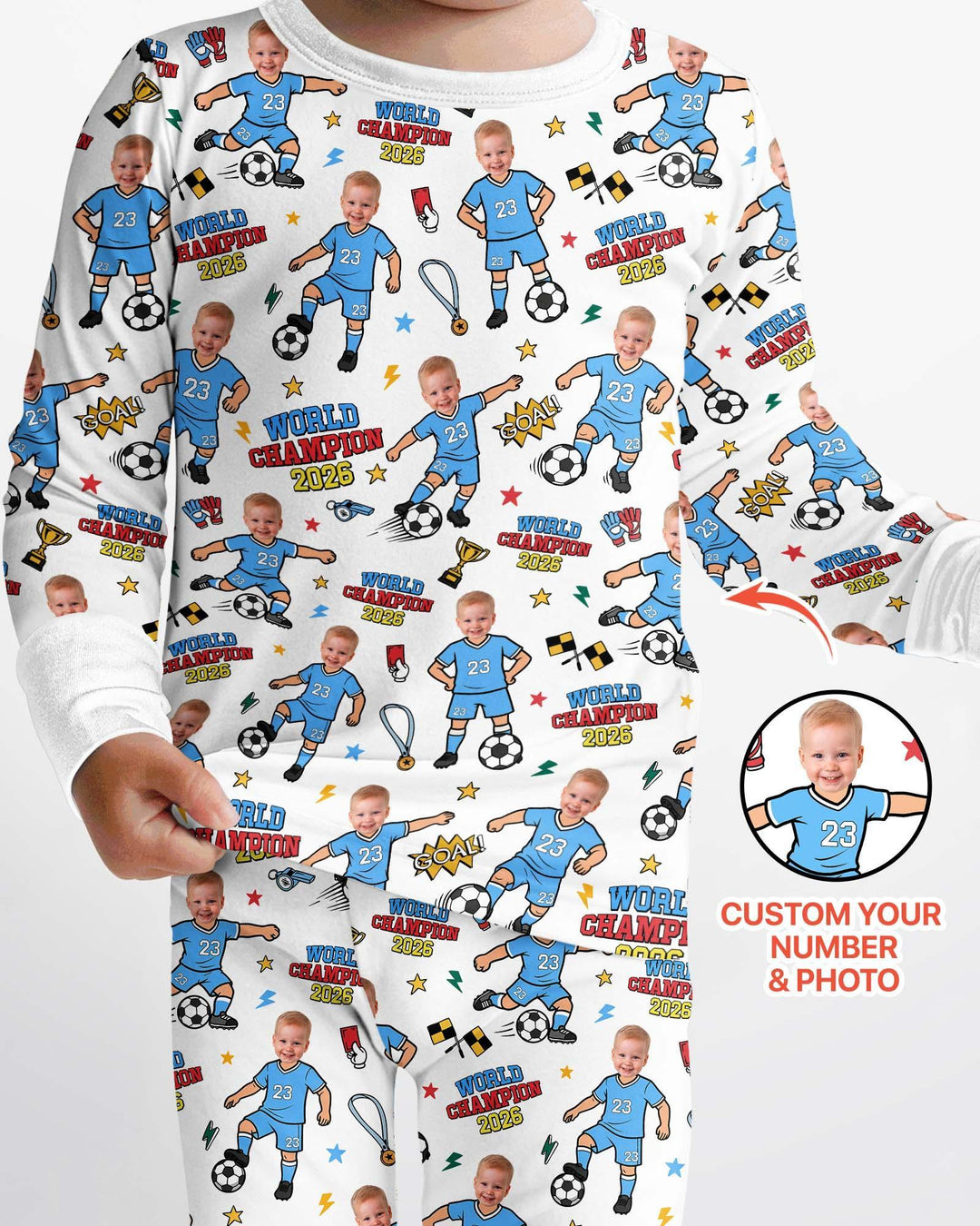 Custom Photo World Champion 2026 Family Matching Bamboo Two Piece Long Sleeve Pajama Set