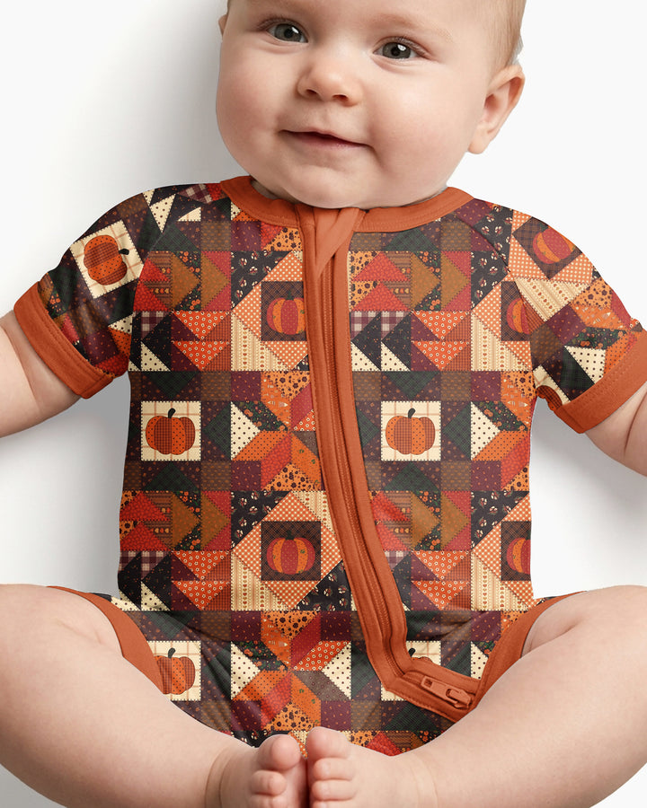 Vintage Pumpkin Patchwork Fall Bamboo Shorty Zippy