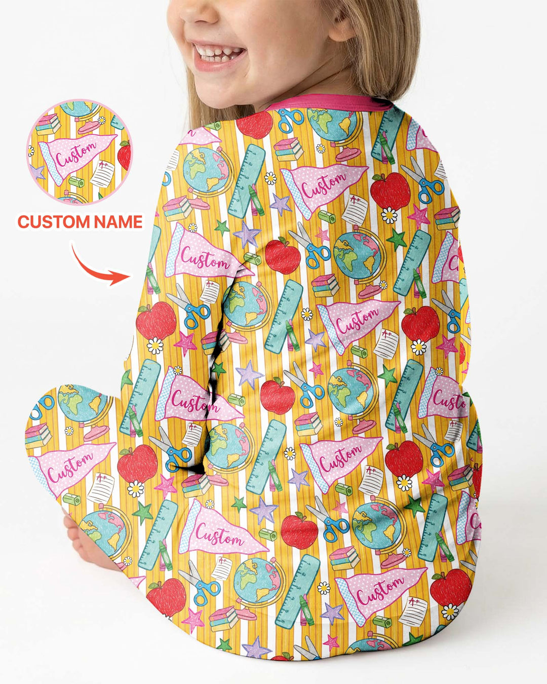 Custom Back To School Pennant Bamboo Two Piece Long Sleeve Pajama Set