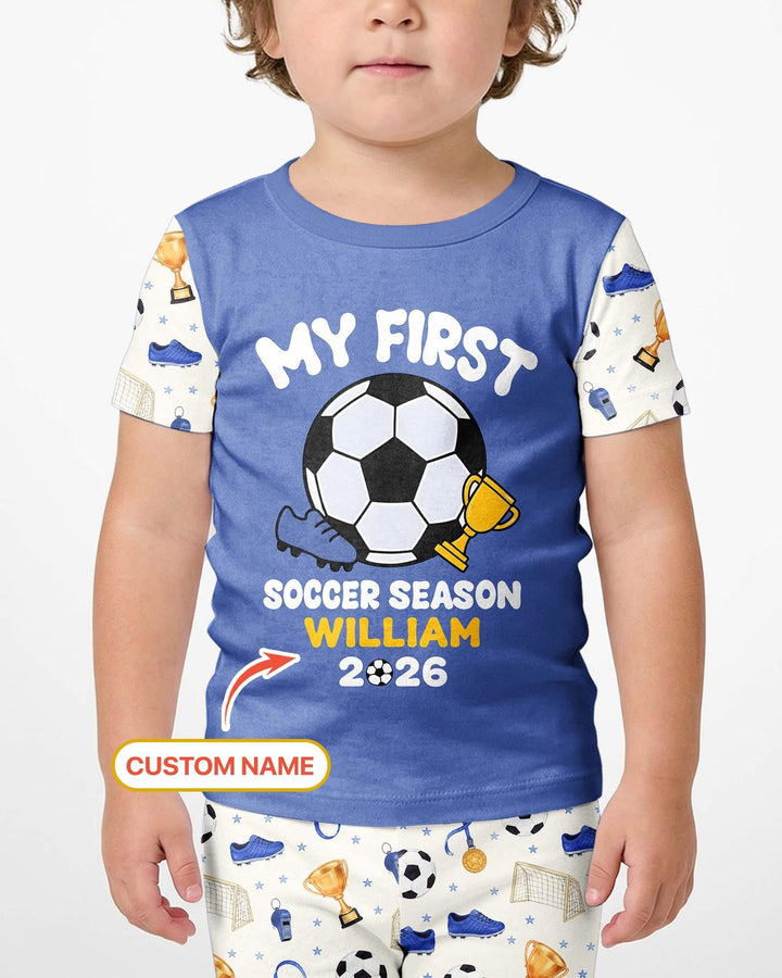 Custom Name My First Soccer Season Bamboo Two Piece Short Sleeve Shorts Pajama Set
