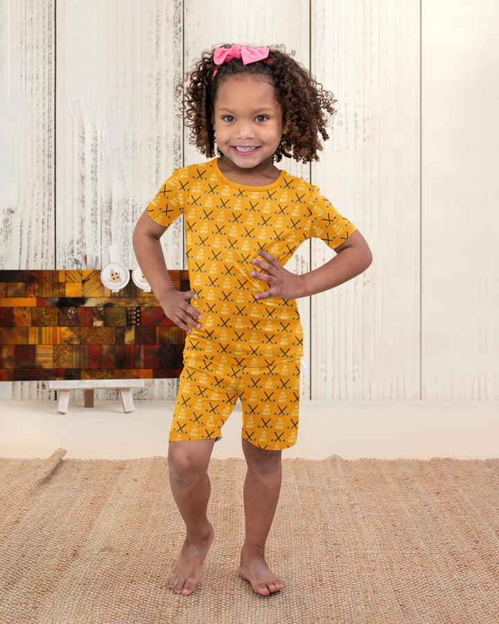 Eat Sleep Hockey Bamboo Two Piece Short Sleeve Shorts Pajama Set