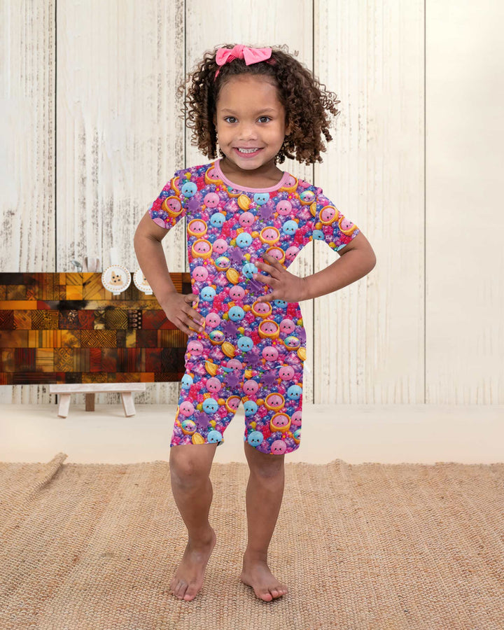 Rainbow Glitter Dumplings Bamboo Two Piece Short Sleeve Shorts Pajama Set