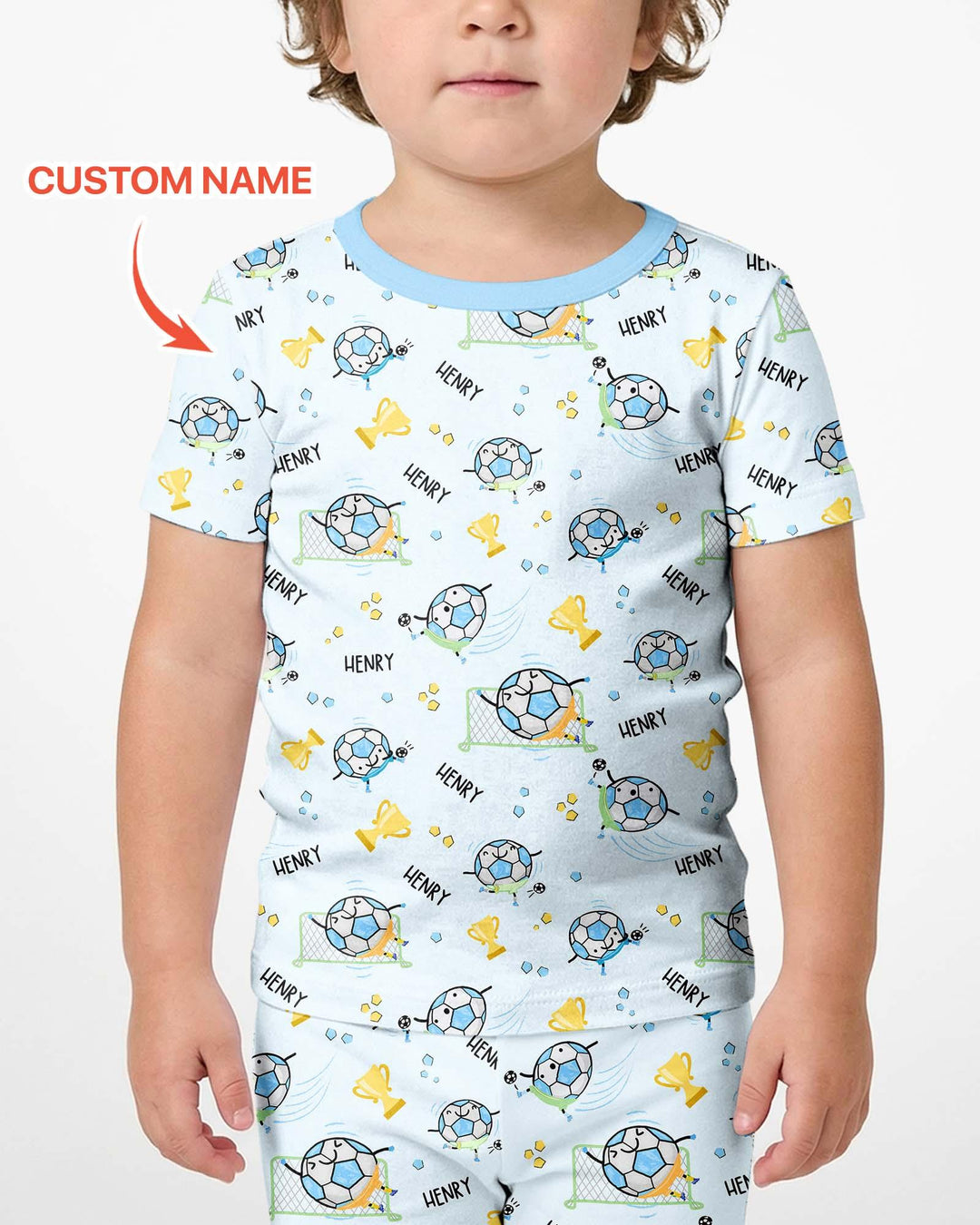 Conjunto de pijama de dos piezas de bambú a juego para papá futbolero, de manga corta y pantalones cortos, con nombre personalizado