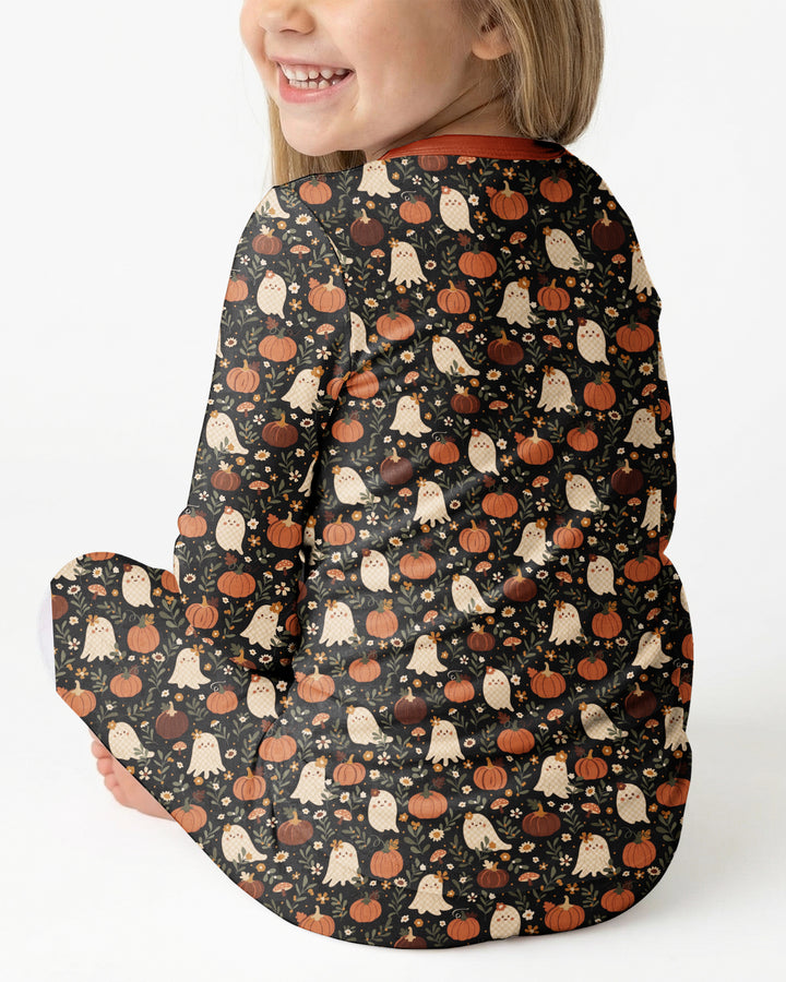 Ghost Pumpkin Harvest Floral Halloween Bamboo Two Piece Long Sleeve Pajama Set