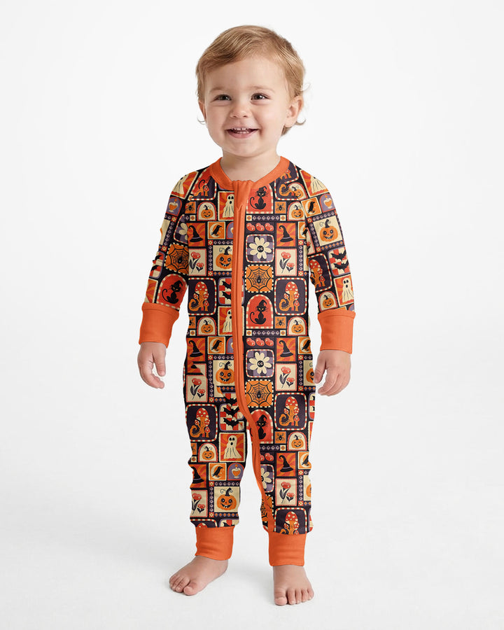 Retro Halloween Patchwork Icons Bamboo Convertible Zippy
