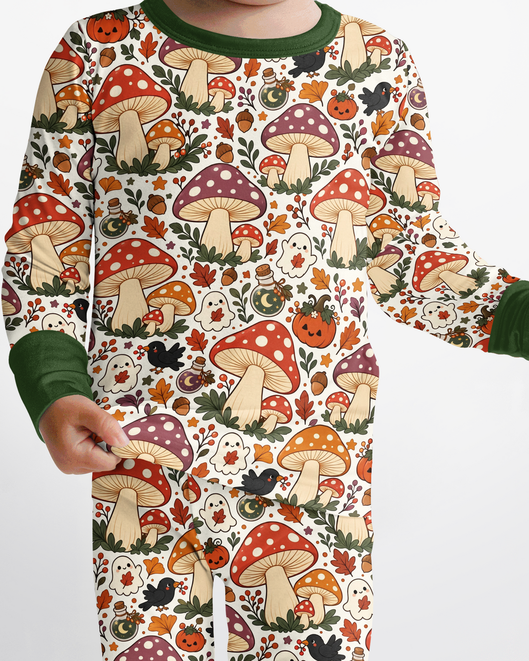 Fall Ghost Mushrooms  Bamboo Two Piece Long Sleeve Pajama Set