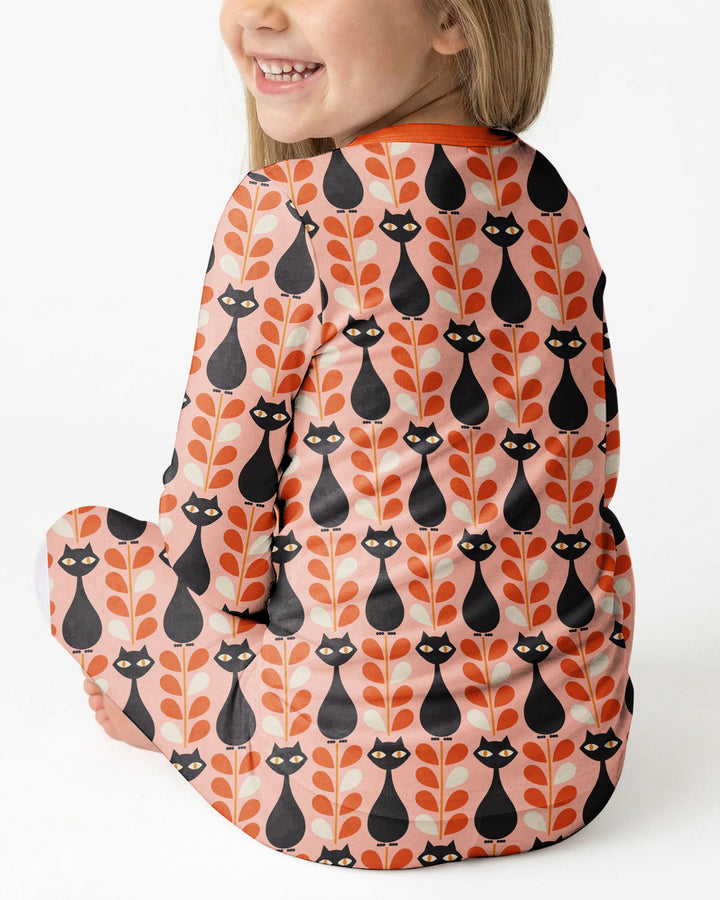 Retro Black Cat Garden Bamboo Two Piece Long Sleeve Pajama Set