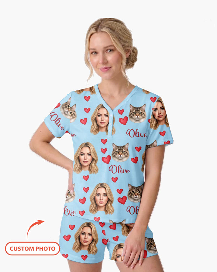 Custom Face Family Matching Bamboo Women Short Sleeve Short Pajama Set
