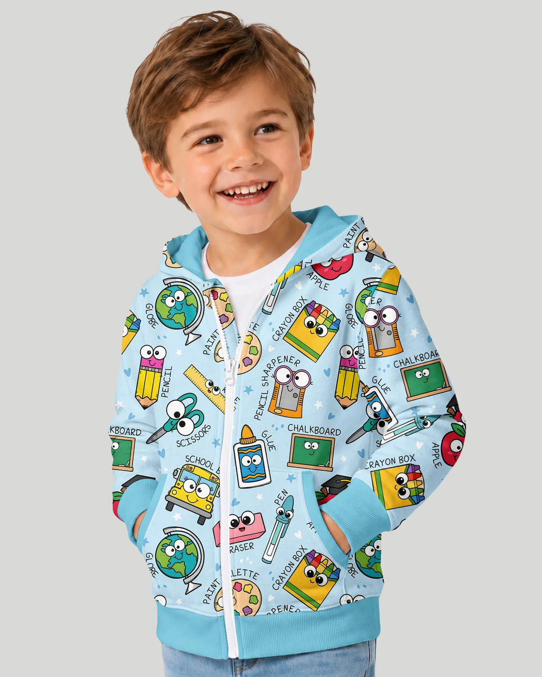 Kapuzenpullover aus Bambus mit hebräischem Alphabet und Reißverschluss