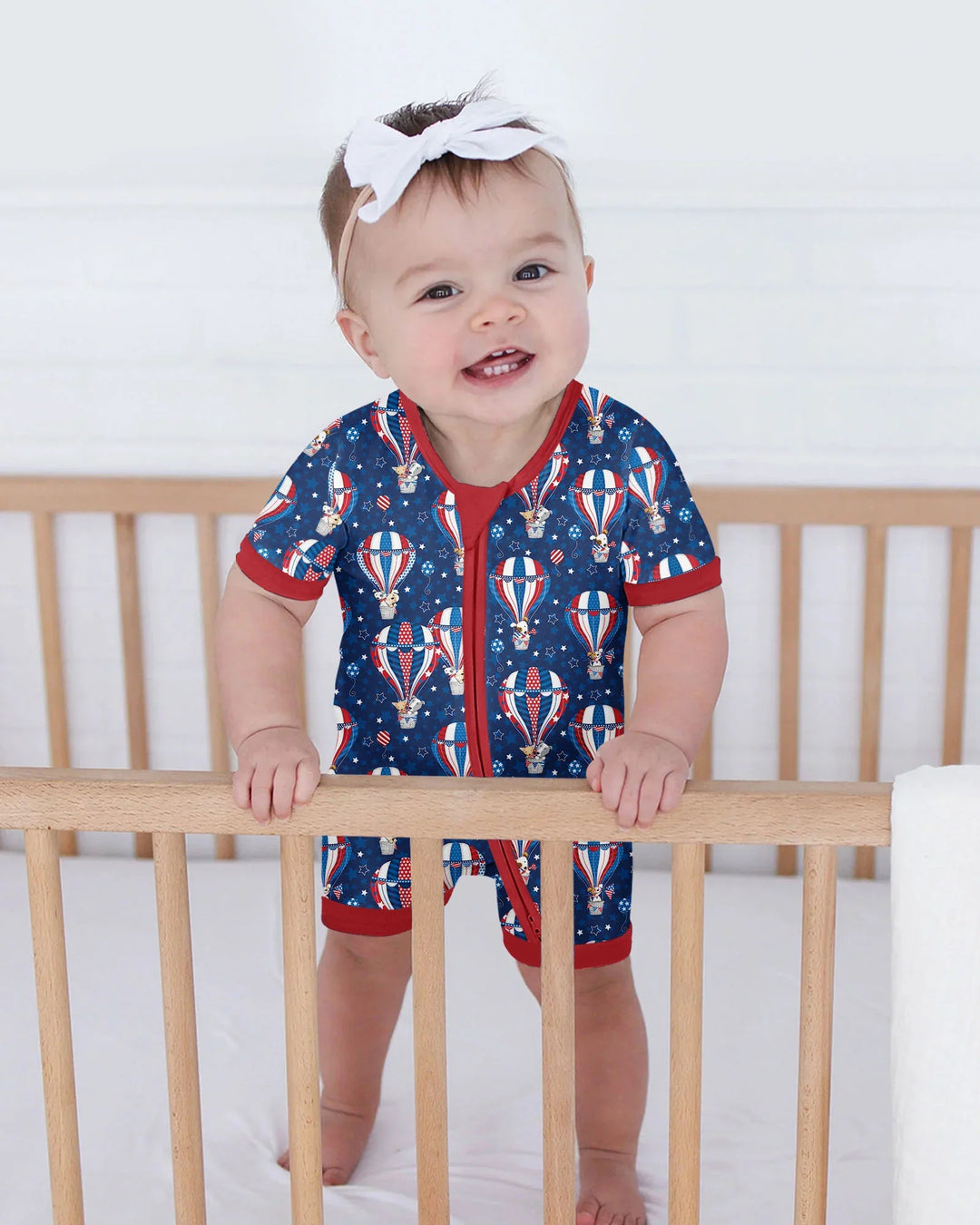 Patriotic Pups in Hot Air Balloons Family Matching Bamboo Shorty Zippy