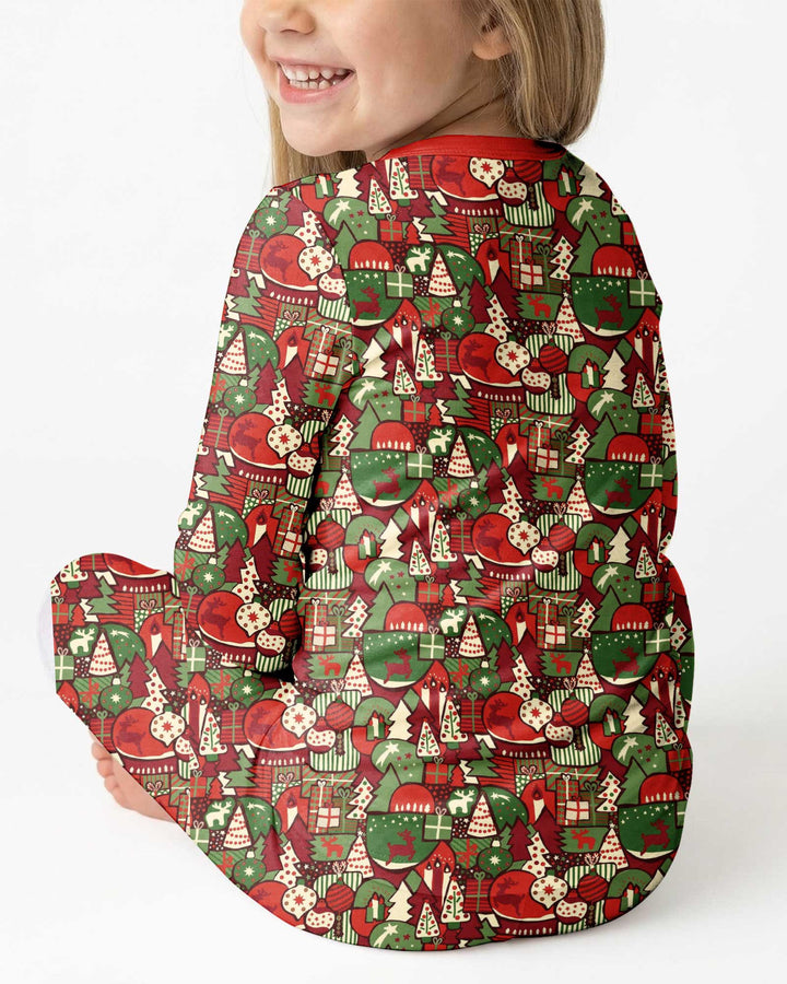 Christmas Time Mosaic Bamboo Two Piece Long Sleeve Pajama Set