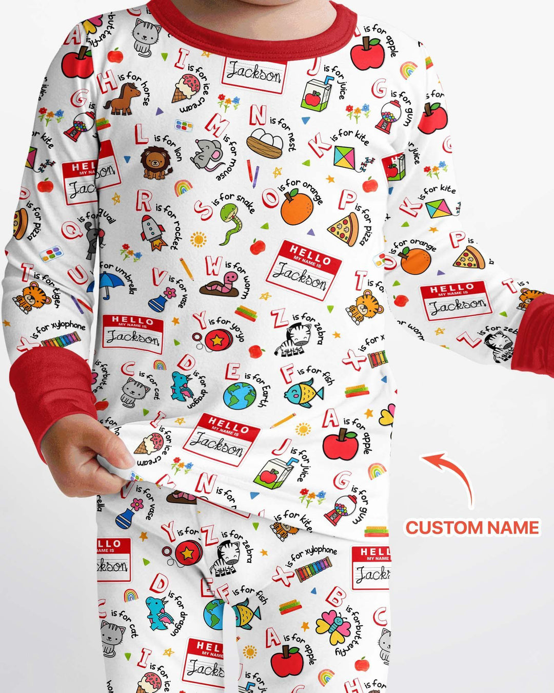 Custom Name Hello School ABCs Bamboo Two Piece Long Sleeve Pajama Set