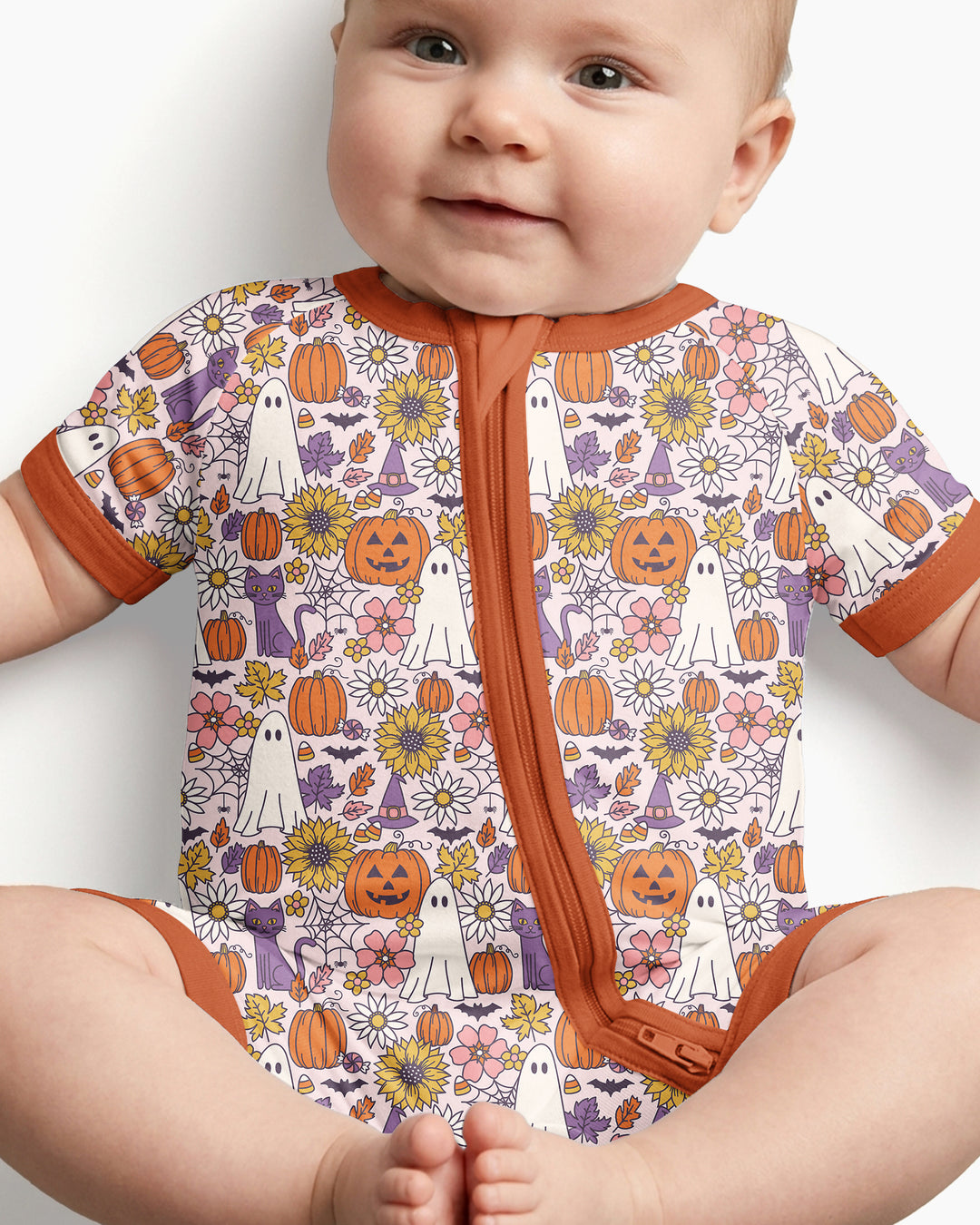 Ghost Pumpkin Fall Floral Halloween Bamboo Shorty Zippy