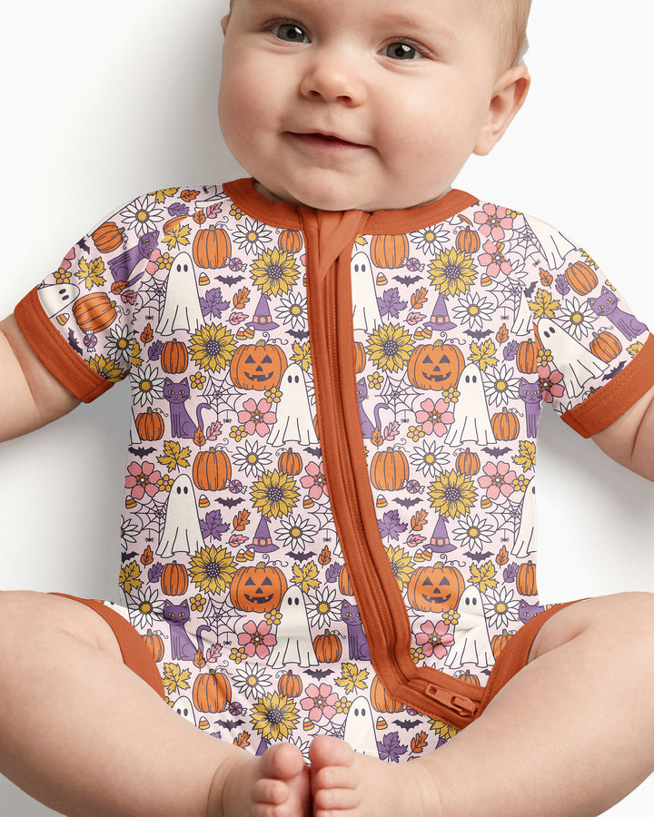 Ghost Pumpkin Fall Floral Halloween Bamboo Shorty Zippy