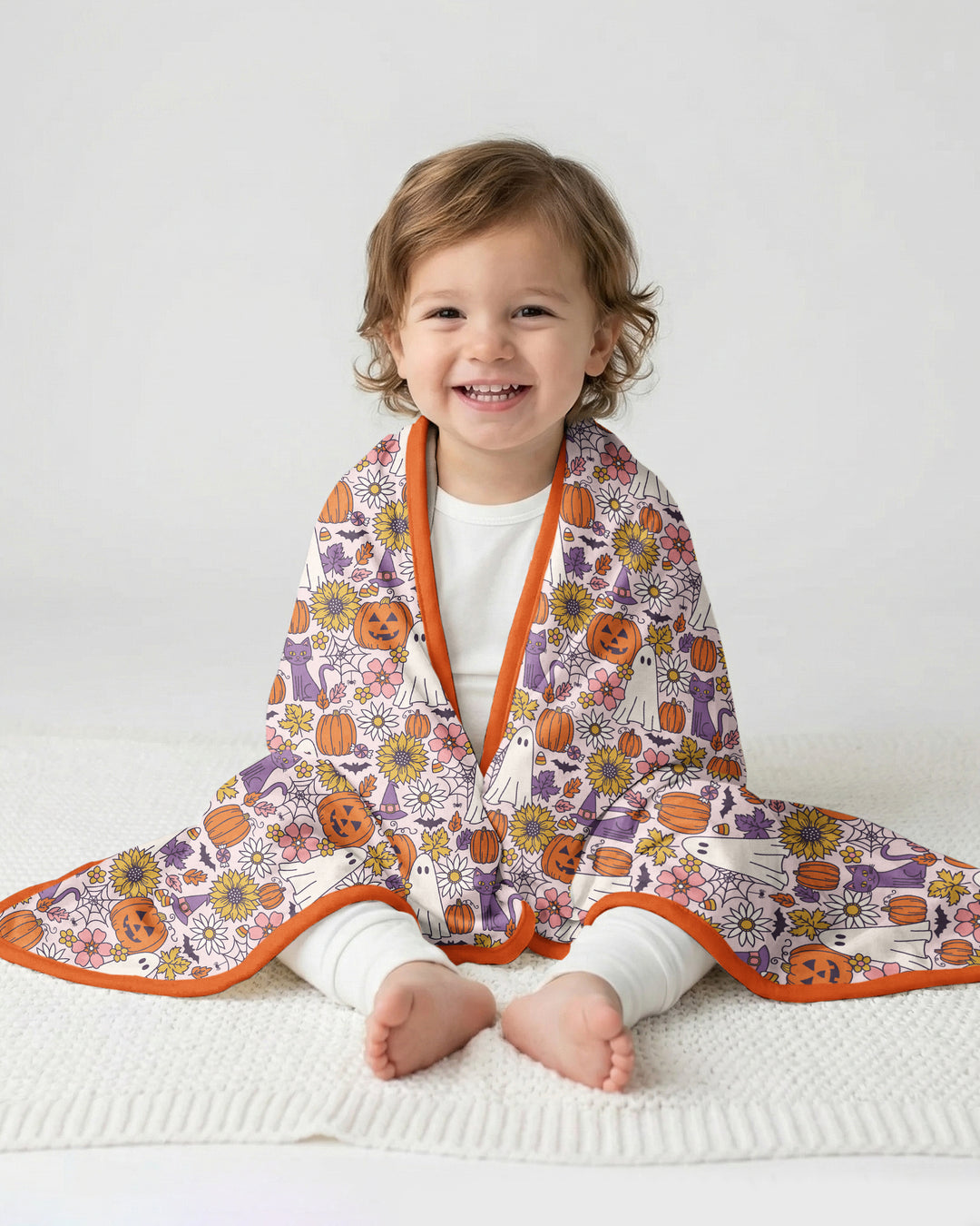 Ghost Pumpkin Fall Floral Halloween Bamboo Blanket