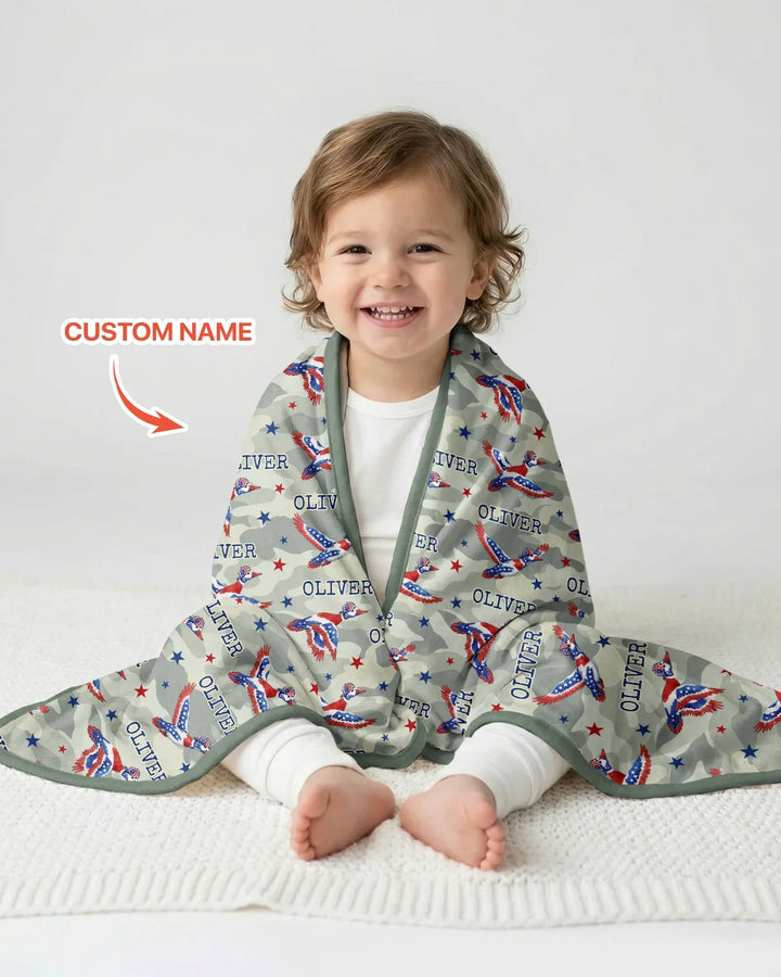 Custom Name America Mallard Duck Family Matching Bamboo Blanket