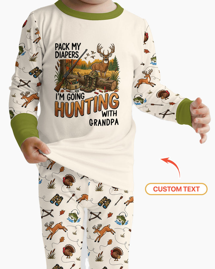 Personalized Pack My Diapers I'm Going Hunting Bamboo Two Piece Long Sleeve Pajama Set