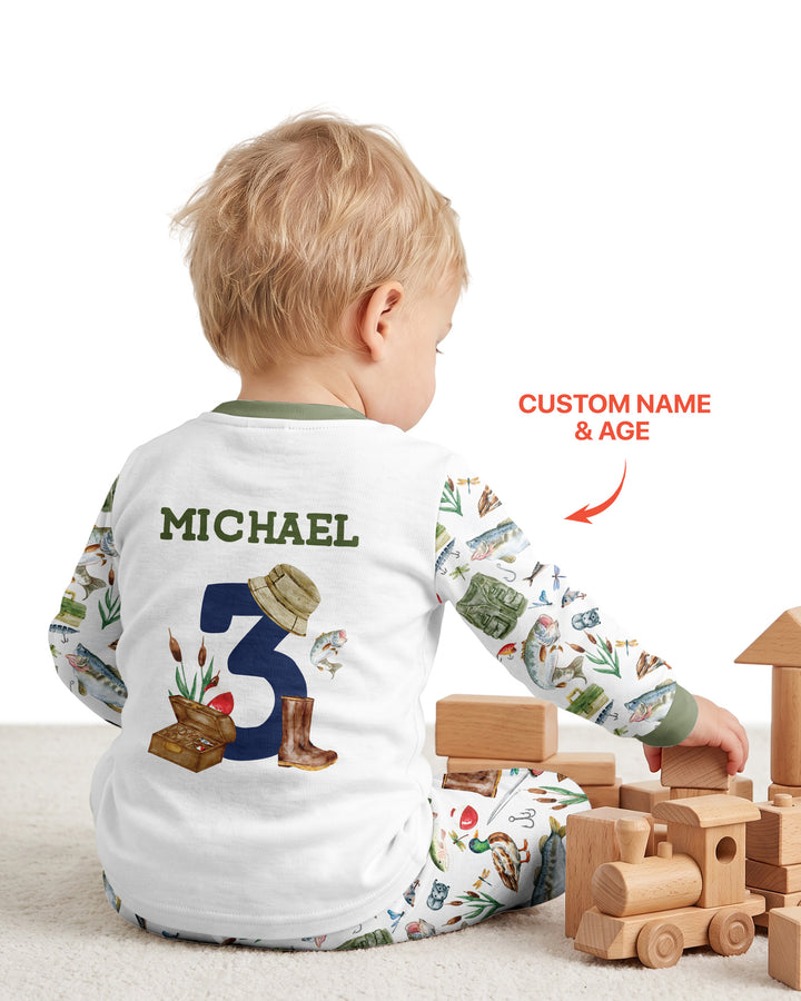 O-Fish-Ally Birthday – Personalized Name & Age Bamboo Two Piece Long Sleeve Pajama Set