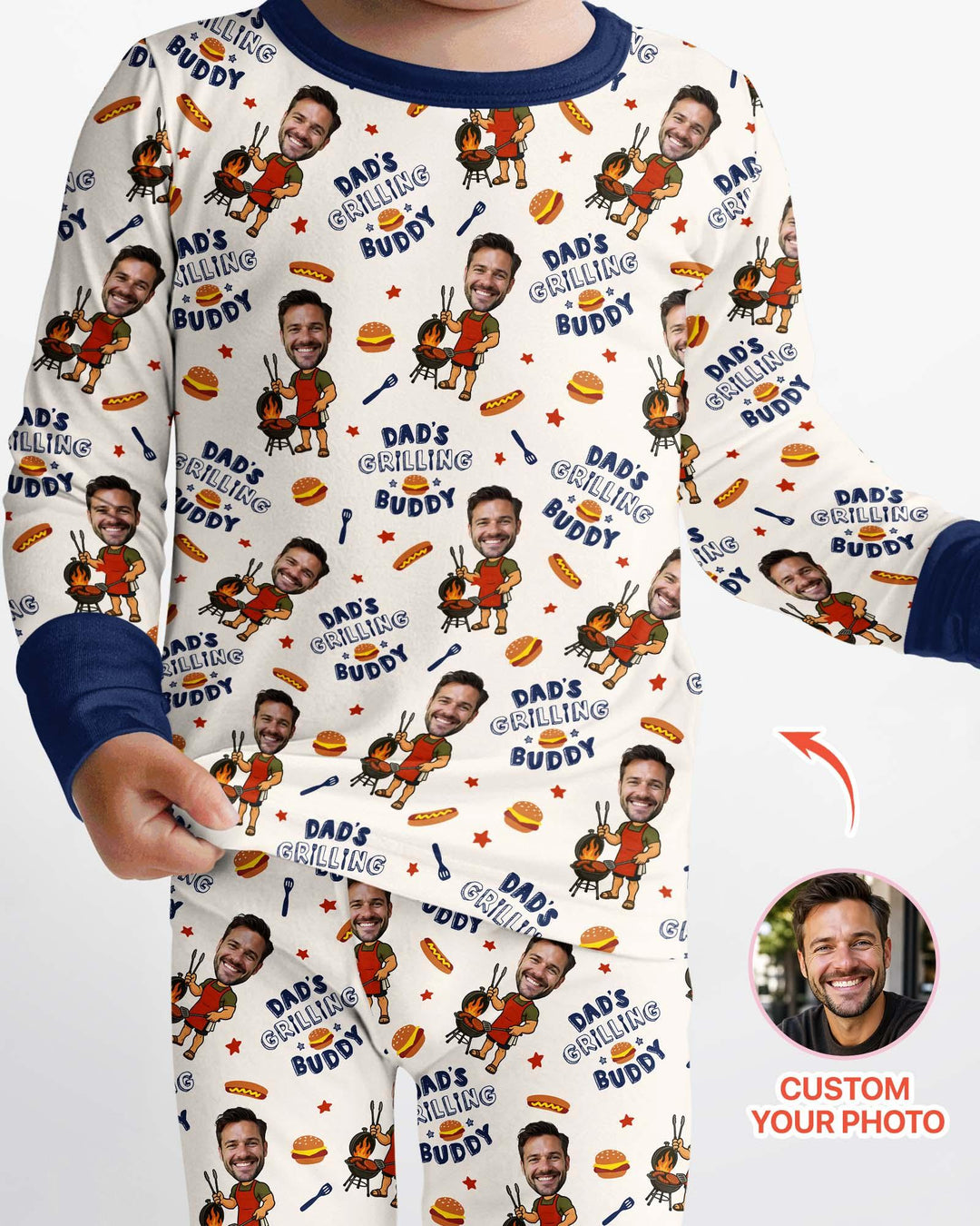 Custom Photo Dad's Grilling Buddy Family Matching Bamboo Two Piece Long Sleeve Pajama Set