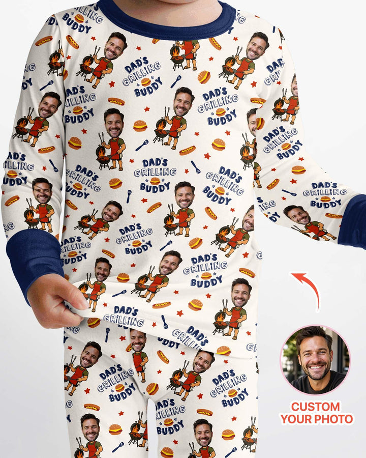 Custom Photo Dad's Grilling Buddy Family Matching Bamboo Two Piece Long Sleeve Pajama Set