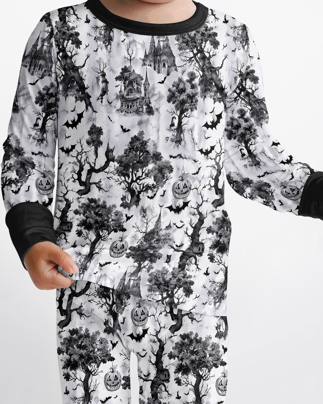 Gothic Halloween Chinoiserie Bamboo Two Piece Long Sleeve Pajama Set