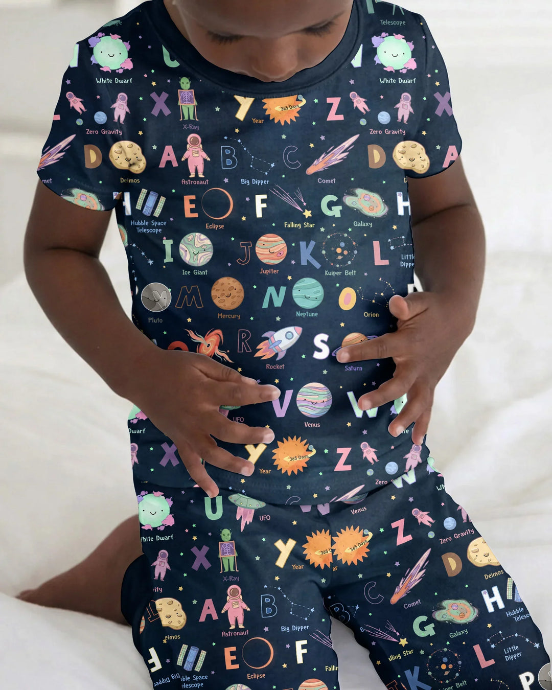 Space Alphabet Bamboo Two Piece Short Sleeve Pajama Set