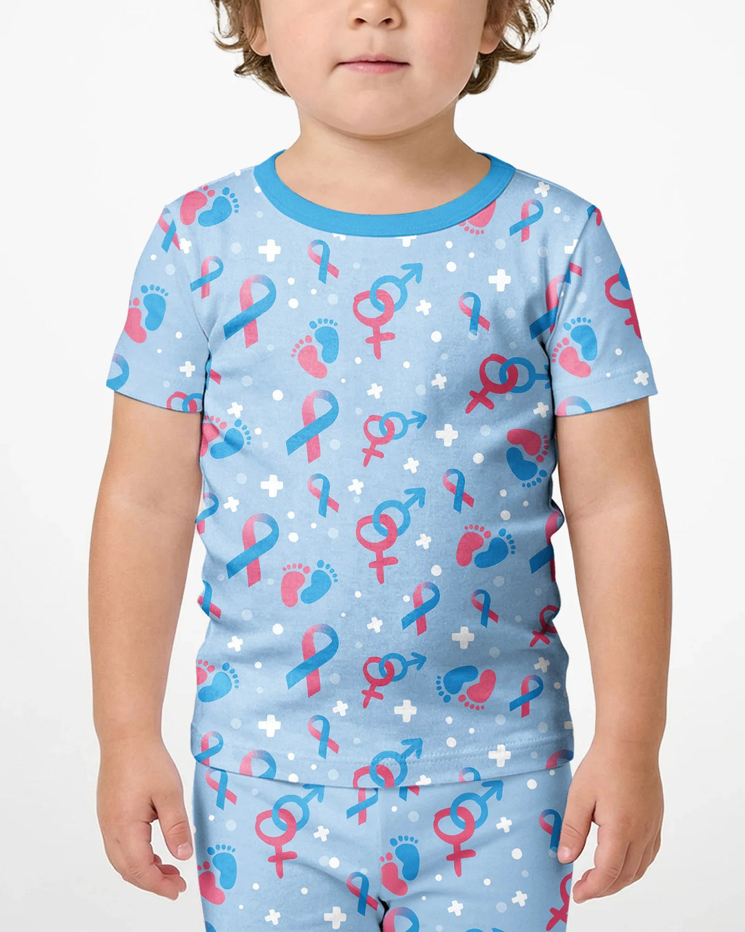 Infertility Awareness Blue and Pink Bamboo Two Piece Short Sleeve Shorts Pajama Set