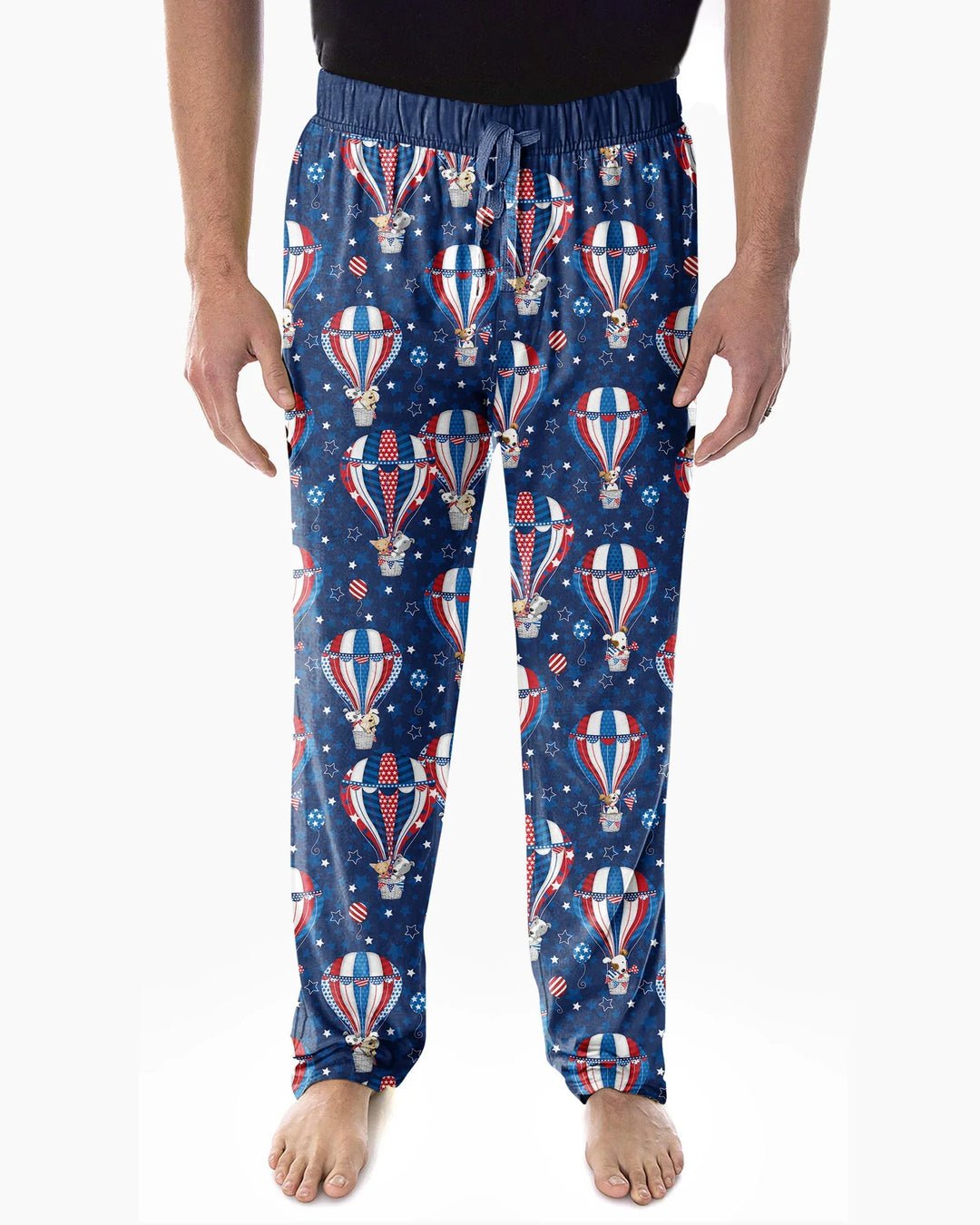 Pijamas de bambú para hombre a juego con la familia: "Cachorros Patrióticos en Globos Aerostáticos"