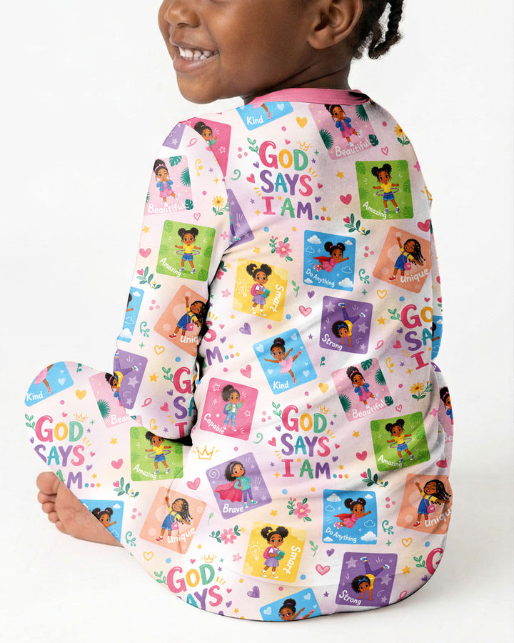 God Says I Am Black Girl Bamboo Two Piece Long Sleeve Pajama Set
