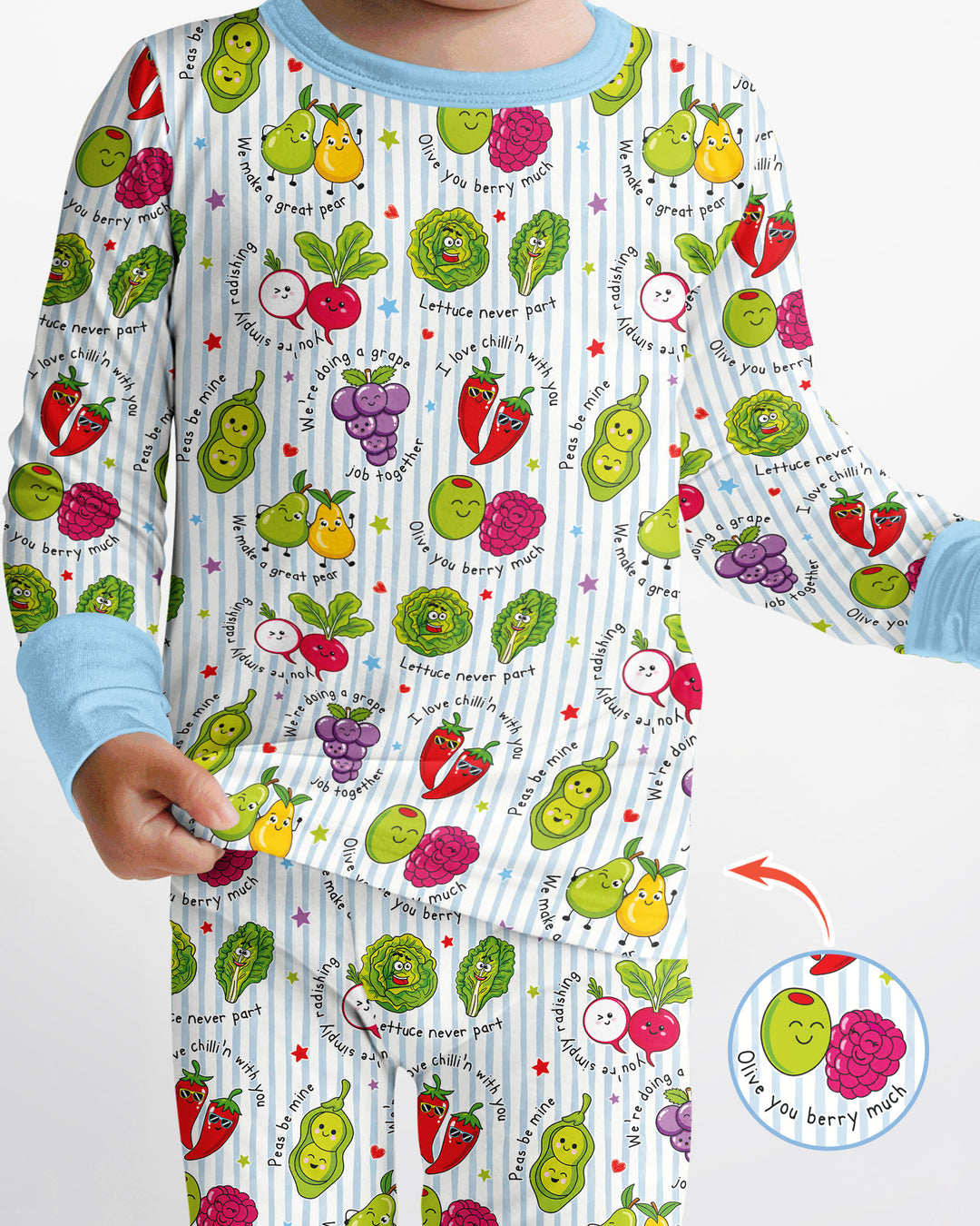 Fruits And Vegetables Love Puns Bamboo Two Piece Long Sleeve Pajama Set
